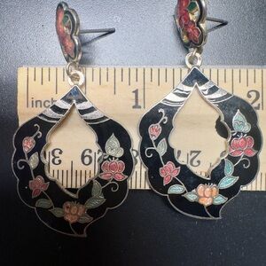 Vintage Floral Enamel Post Drop Dangle Earrings